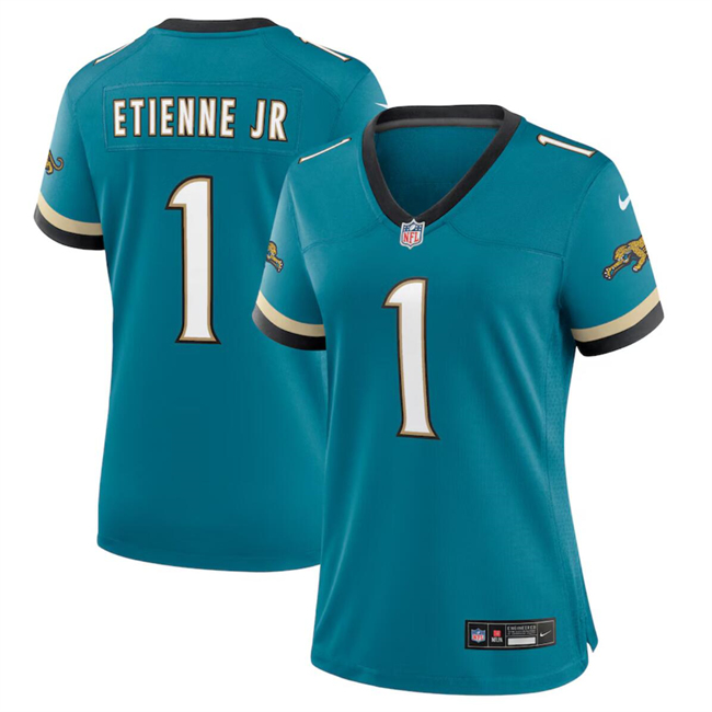 Women's Jacksonville Jaguars #1 Travis Etienne JR Teal 2024 Prowler Throwback Vapor Limited Football Stitched Jersey(Run Small)
